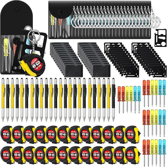 96 Pcs Mini Tape Screwdriver Keychain Set Valentine's Day Men Gifts Bulk Employee Appreciation Gift Bulk Multitool Pen Card for Adult Tool Party (Yellow,Black)