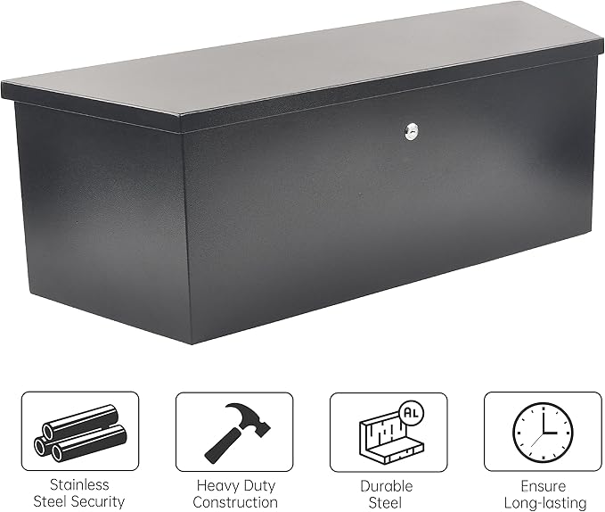35’’ Trailer Tongue Tool Box, Steel Tool Storage Box for Trailer Tongue, Suitable for Truck, Trailer, Rv（35"*12"*11.8"-Black）
