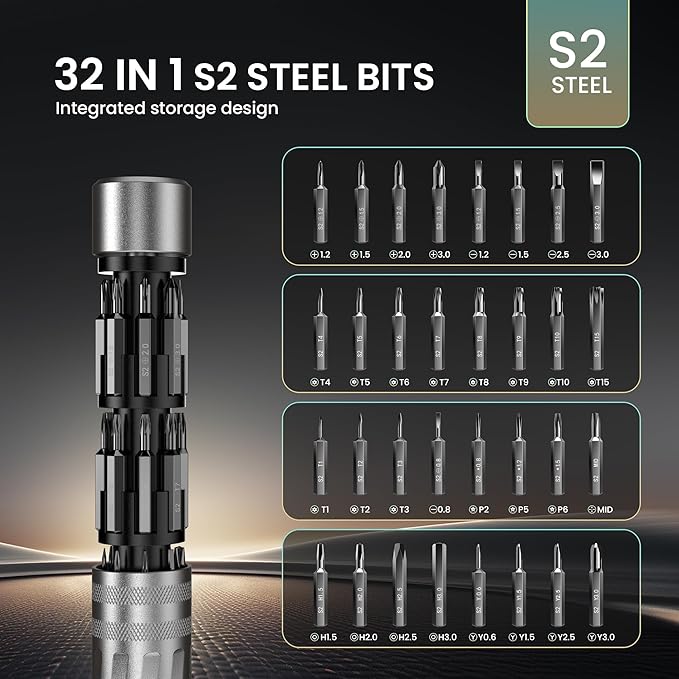 JOREST 32 in 1 Multi Bit Small Precision Screwdriver Set, Tool Gifts for Men Dad Him, Christmas Stocking Stuffer, EDC Pen Screwdriver for Glasses, Watches, MacBook, Laptop, PS5, Xbox, Electronics
