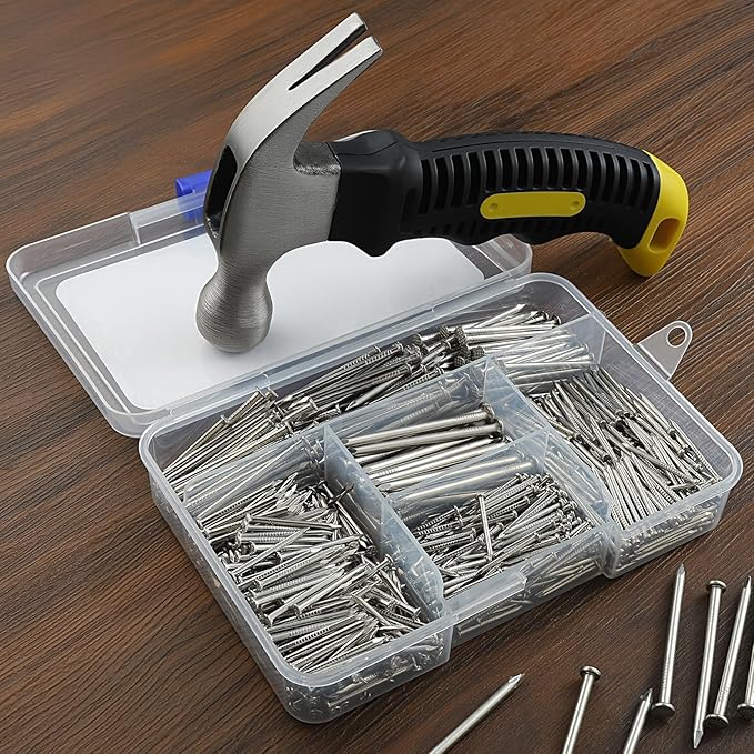 Hardware Nails Assortment Kit and 8oz Small Hammer, 800 PCS Nails for Hanging Pictures,Hammer and Nail Set, Small Hammers for Picture Hanging
