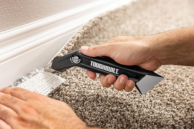ToughBuilt ??Carpet Knife, Heavy-Duty Fixed Utility Knife with Ergonomic Handle and Quick-Change Blade Mechanism, Precision Cutting Design for Carpet, Vinyl & Flooring Applications (TB-H4-11-CK)