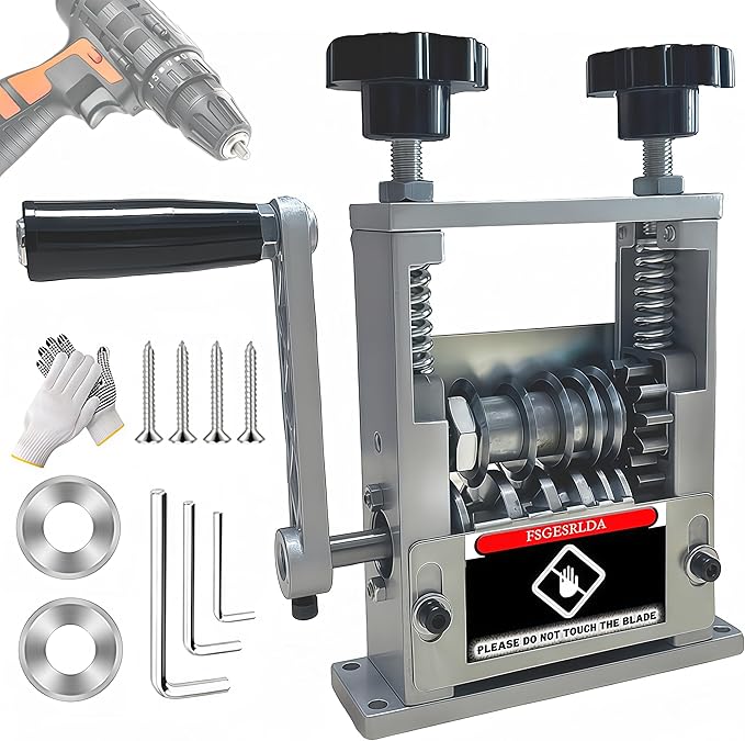 Manual Wire Stripper Machine,Drill Powered Hand Crank Wire Stripper Tool With 6 Channels and 5 Blades,Wire Stripping Tool for 0.06"-0.65" Scrap Wire,Scrapping Copper Wire Peeler Machine (Silvery)