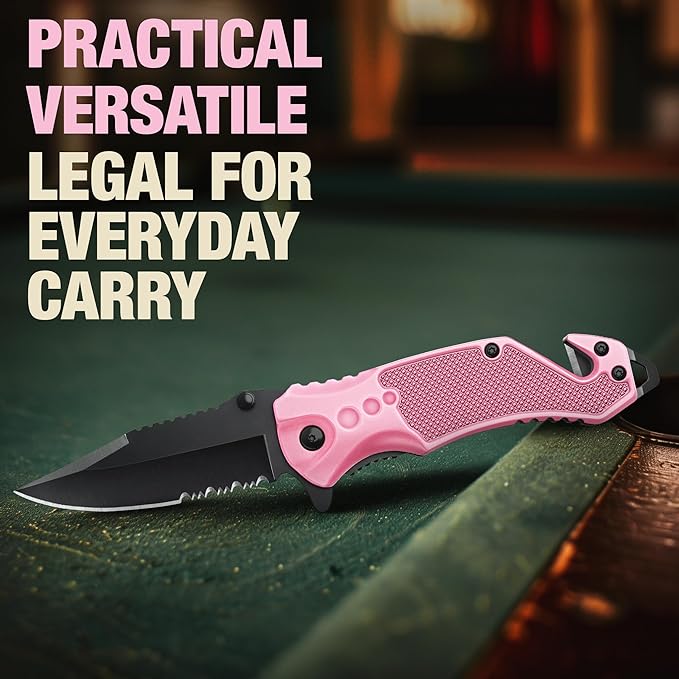 GOOD WORKER Legal Pocket Knife with 2.95??Serrated Blade, Glass Breaker, Seat Belt Cutter - EDC Sharp Folding Knives with Portable Clip - Small Tool for Tactical Camping Survival Hiking - Gifts for Men, Women