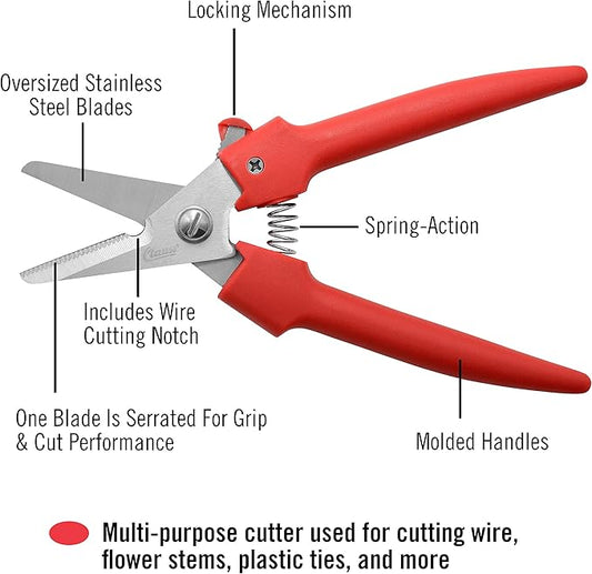 Clauss Spring-Action Stainless Steel Wire Cutters / Pruning Shears For Gardening, Red, 7.5?쇺?(33503)