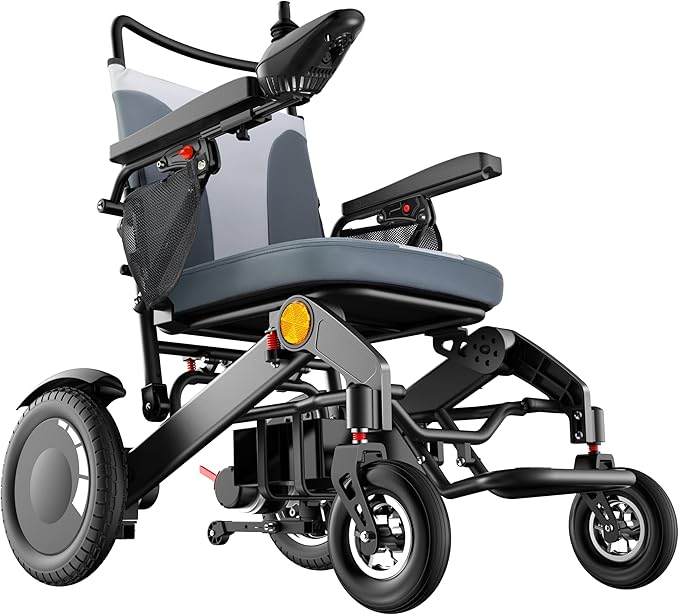 Goldseason 30 Mi Foldable Electric Wheelchairs for Adults & Seniors, Lightweight All-Terrain Travel Power Wheelchair with Leather Seat, Support 400 lbs, 500W Portable Motorized Wheelchair, Silver