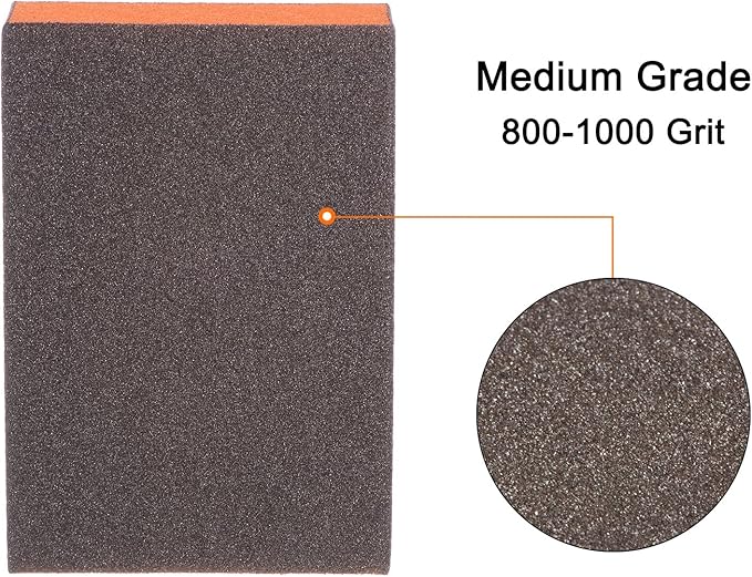 HARFINGTON 4pcs Sanding Sponge Blocks #220 (800-1000 Grits) Wet/Dry Hand Sanding Sponges, 100x70x25mm Foam Sanding Block Pad for Polishing Kitchen Metal Wood Drywall Furniture, Brown&Orange