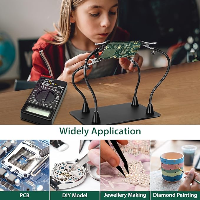 Super Magnetic Helping Hands Soldering Station, Third Hand Soldering Tool with Alligator Clips,PCB Circuit Board Holder,4 Flexible Gooseneck Arms & Non-slip base for Electronic Repair Soldering Hobby