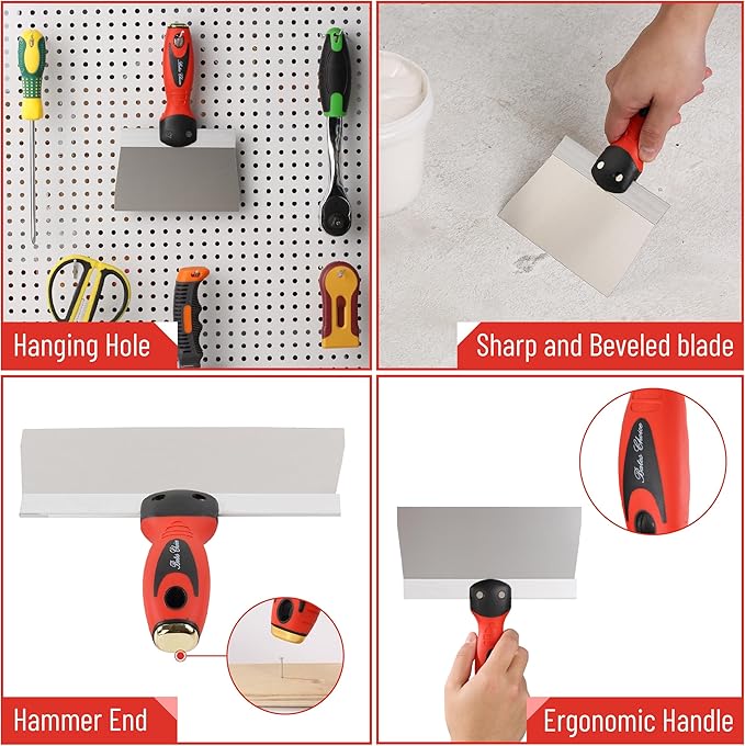 Bates Stainless Steel Putty Knife Set - 5 Pack, 14", 12", 10", 8", 6" Drywall Knives, Scraper Tool