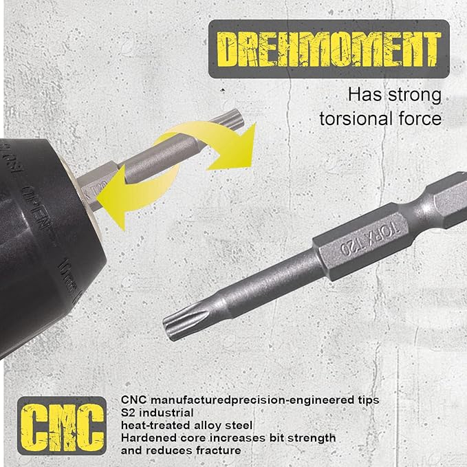 18pcs T20 Impact Driver Bits 50mm Impact Bit 1/4" Hex Shank S2 Drill Screwdriver Bit for Electronics Appliances and Automotive Repair