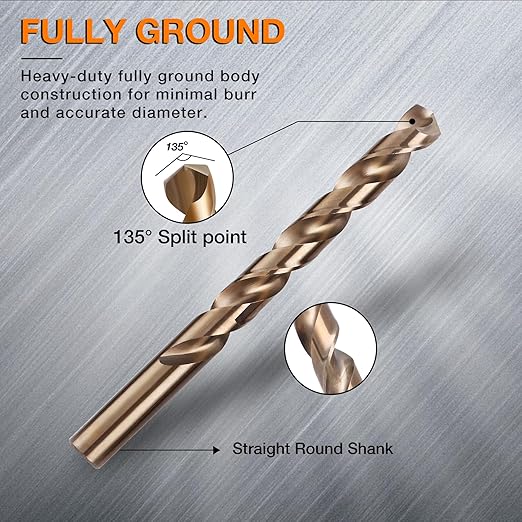 29Pcs Cobalt Drill Bit Set (1/16''-1/2''), M35 High Speed Steel, Twist Jobber Length for Hardened Metal, Stainless Steel, Cast Iron, Wood, and Plastics, with Metal Index Storage Box