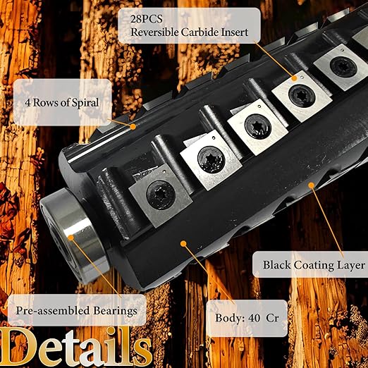 6 Inch Spiral Cutter Head for Jet 6??jj-6csdx Long Bed Jointer Woodworking Spiral Helical Cutterhead with 28 Pieces Reversible Carbide Inserts