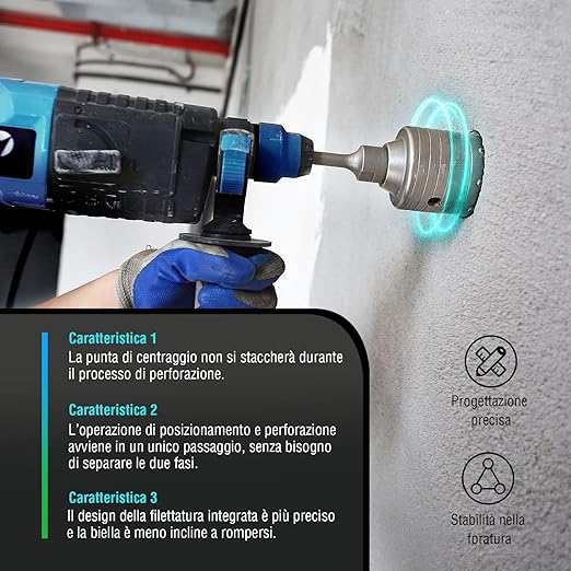 BINOTA 4PCS Concrete Hole Saw Kit, Rotary Hammer Core Bit Hole Saw, with SDS Plus Shank, for Concrete Cement Brick Wall Stone Masonry, Core bit Set 30 40 60 mm