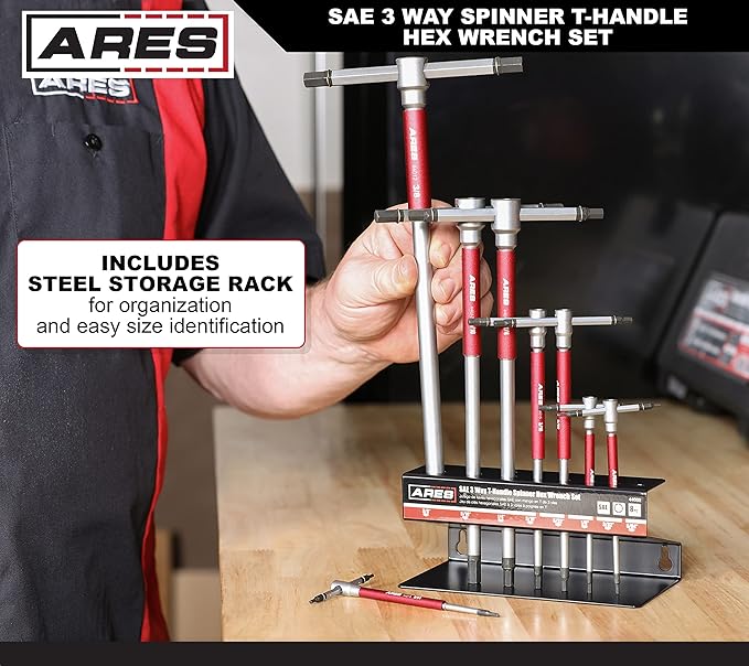 ARES 44002 ??8-Piece SAE 3-Way T-Handle Spinner Hex Allen Key Wrench Set