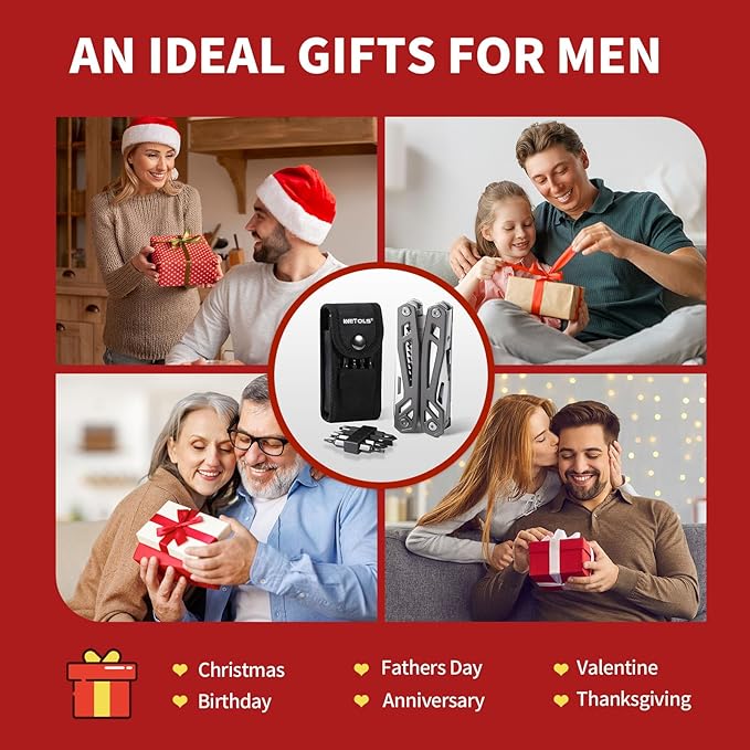 Christmas Gifts for Men Him Dad, WETOLS 21-in-1 Multitools with Pocket Knife, Stainless Steel Self-locking Pliers with 8 Screwdriver Bits, Multi Tool Survival Gear, EDC Knife with Pouch for Outdoor