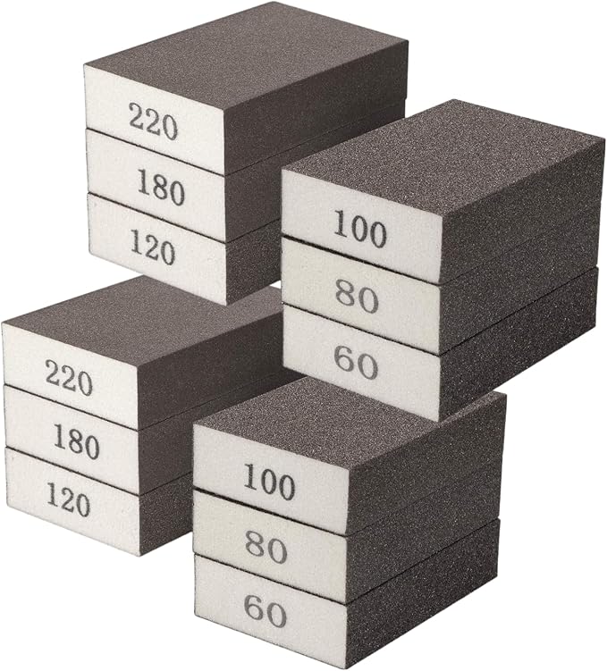 12Pcs Sanding Sponge 60 80 100 120 180 220 Coarse Medium Fine Grit Sanding Block Washable and Reusable for Wood, Metal, Wall Polish