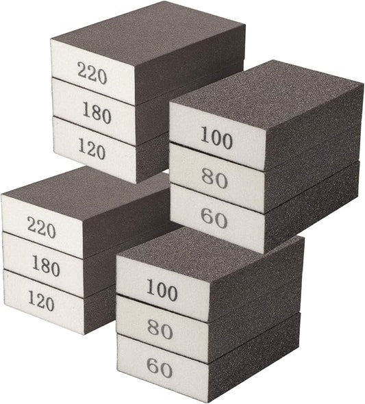 12Pcs Sanding Sponge 60 80 100 120 180 220 Coarse Medium Fine Grit Sanding Block Washable and Reusable for Wood, Metal, Wall Polish