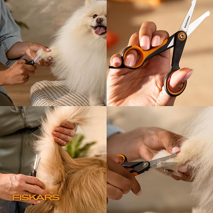 Fiskars Pet, Dog & Cat Grooming Scissors, Rounded Tips & SoftGrip Handle, Cat and Dog Supplies, 5.5?? Orange/Black, Detailing Scissors