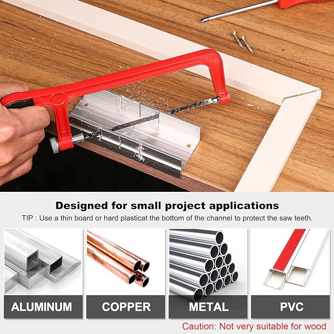 HAUTMEC Mini Hacksaw with Miter Box Set, 6" Hack Saw with Adjustable Cutting Angles & Bi-Metal Blade, Compact Hand Saw for Wood, Metal, Plastic, Crafts, and DIY – HT0034