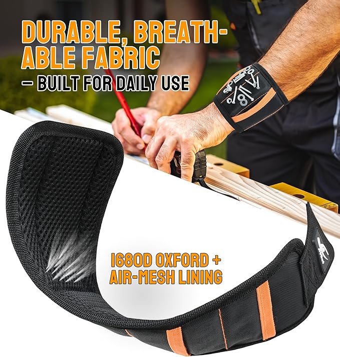 HiRui Magnetic Wristband for Tools ??Ultra-Strong 15 Neodymium Magnets Hold Screws, Nails & Bits, Dual Pockets ??Hands?멑ree for DIY, Home Repairs, Auto ??Gift?멢eady for Dad, Husband, Grandpa (Black)