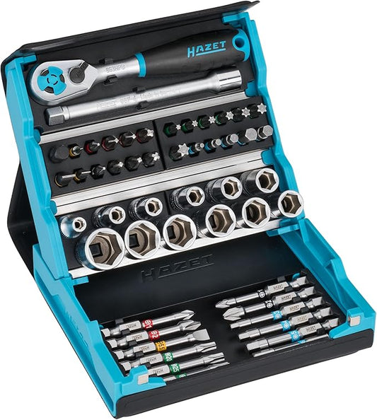 HAZET Smartcase Socket Set 2200SC-2 I 50-Piece Tool Socket Set, Drive: Hexagon and Square 6.3 Mm (1/4 Inch), Mobile Tool Case