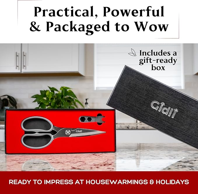 Premium Kitchen Scissors by Gidli ??Lifetime Replacement Warranty* - Heavy Duty Kitchen Shears for Food ??All-Purpose Stainless Steel Scissors ??Dishwasher Safe, Comes Apart for Easy Cleaning