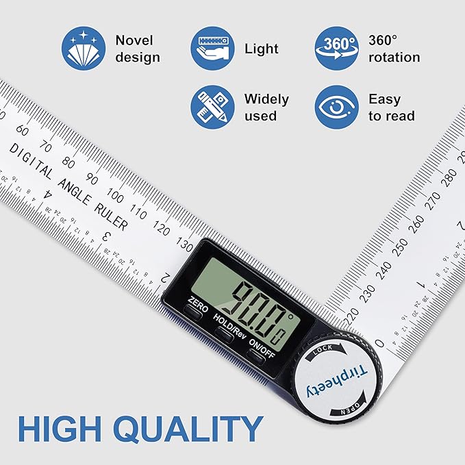 Digital Angle Finder Protractor, 3rd Generation Quick Display Angle Gauge Ruler, 7-Inch (200mm) Professional Measuring Tool for Woodworking, Carpentry, and Construction