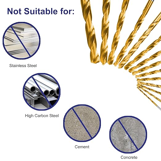 230 Pieces Titanium Twist Drill Bit Set, 135째 Tip High Speed Steel, Size from 3/64" up to 1/2", Ideal Drilling in Wood/Cast Iron/Aluminum Alloy/Plastic/Fiberglass, with Hard Storage