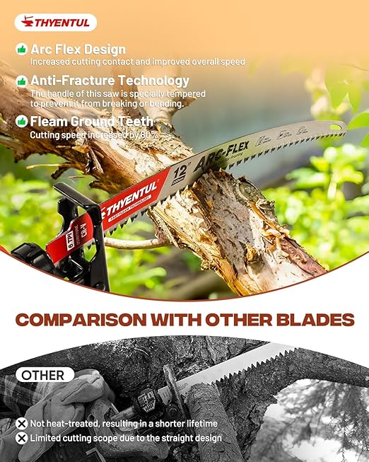 12" Arc Reciprocating Saw Blades,6TPI Japanese Hardened Teeth Wood Pruning Saw Blades for Tree Trimming, Wood Cutting,3 Pack