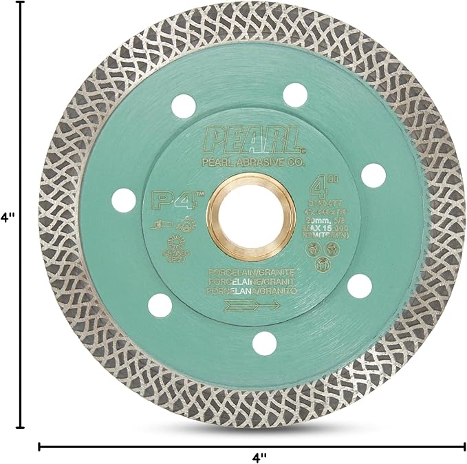 PEARL ABRASIVE CO. P4 Thin Mesh Turbo Porcelain Blade 4" 5/8"-20mm-7/8 4 Holes