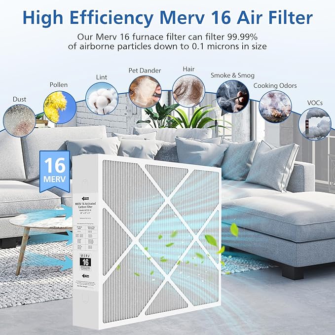 20x25x5 MERV 16 Air Filter Compatible with Lennox HCC20-28 MERV 16 Furnace Filter for HVAC System, Part Number HCF20-16, HCF20-10, 2 Pack