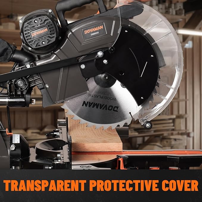 DOVAMAN 12-Inch Dual-Bevel Miter Saw, Compound Sliding Miter Saw, Ambidextrous Operation, 3800RPM, 4.2 x 13in Cutting Capacity, Laser Guide, 0-45° Bevel & Miter Cut, 9 Positive Stops, 15-Amp Corded