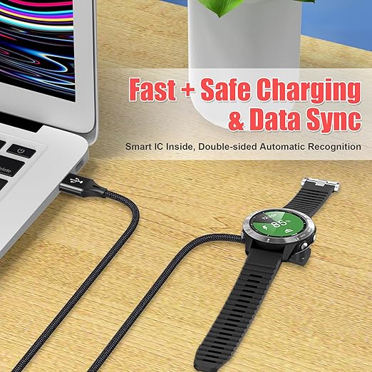 AGVEE 1.5ft Short Charger for Garmin Watch, L-Shape Charging Cable for Fenix, Forerunner, Vivoactive, Instinct, Venu, Tactix, Approach, D2, Quatix Series, Right Angle Braided, Black