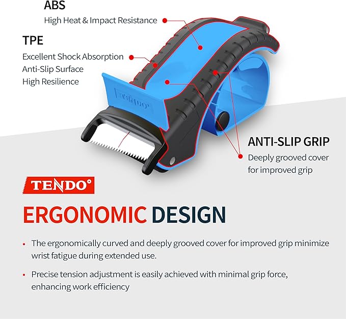 Heavy Duty Shipping Tape Dispenser: TENDO째 Premium Line ??Reusable, Replaceable, Eco-Friendly 2?쇺?Master Piece Dispenser for Pros with Patented 10째 Sloped Chromium Blades - P-2200 (4th Gen.)_SkyBlue