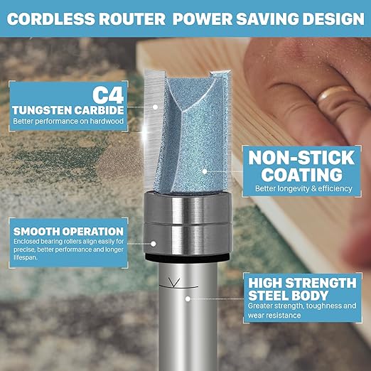 KEENTECH Router Bits 1/4" Shank, Flush Trim Router Bit, Top Bearing Carbide Tipped Pattern Bit, Wood, 1/4"(Shank)*3/8"(Dia.)*1/2"(Depth)