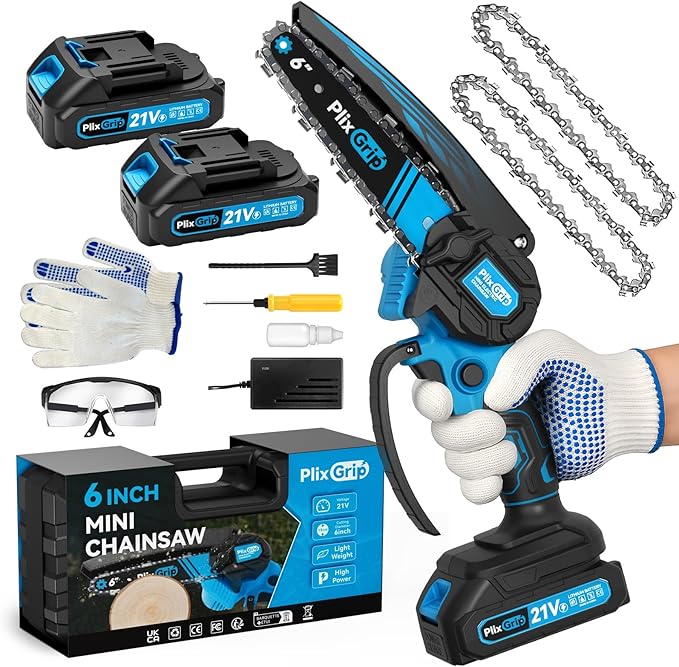 Mini Chainsaw, 6 Inch Mini Chainsaw cordless,21V with 2 Battery Powered Portable Handheld Small Chain Saw Use for Wood Cutting, Tree Trimming Handheld Saw, Home and Garden Tool (Bluce)