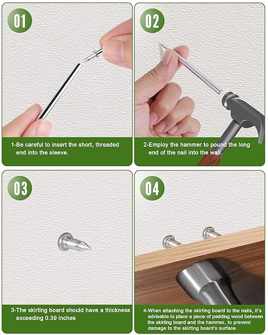 100PCS Double Headed Skirting Nails,Skirting Thread Seamless Nail,Double-Headed Nails, Non Marking Double Sided Nails,Invisible Screws with 1pcs Specific Sleeve Tool.
