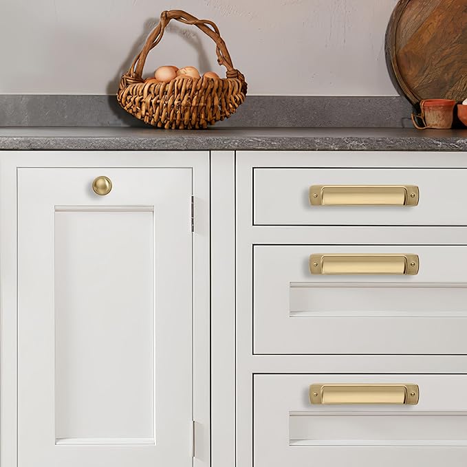Khtumeware 20 Pack 1-1/4 inch Brushed Brass Cabinet Knobs - Brushed Gold Drawer Knobs for Dresser & Kitchen Drawers