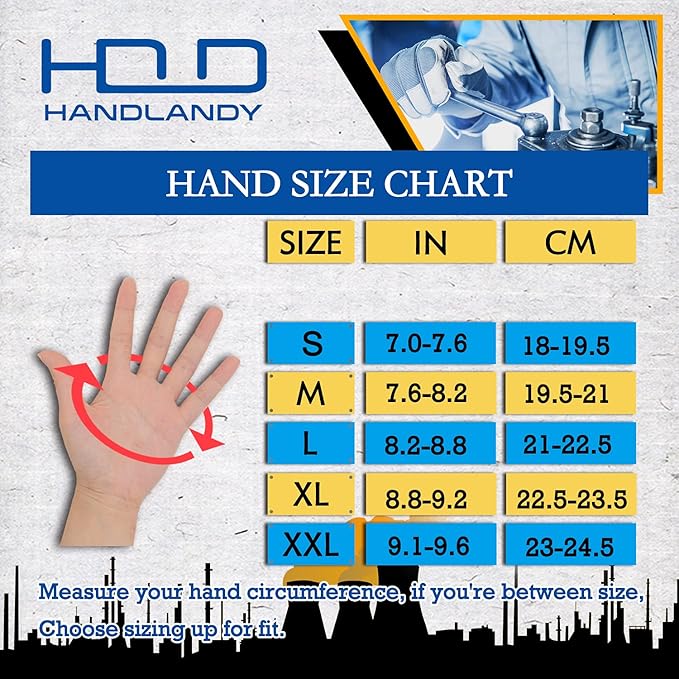 HANDLANDY Men Leather Gardening Gloves, Utility Work Gloves for Mechanics, Construction, Driver