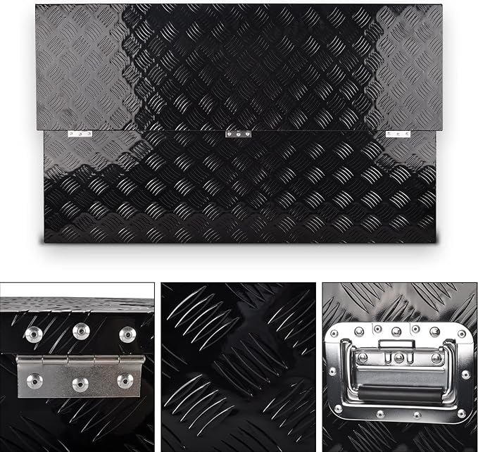 48 Inch Aluminum Truck Tool Box, 5 Bar Tread Pickup Truck Bed Tool Box Storage Organizer with Lock & 2 Keys,Black (48"X15"X15")