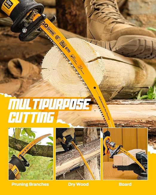 Wood Pruning Reciprocating Saw Blades,12 Inch Japanese Teeth Pruning Blades for Reciprocating Saw,Arc Curved Sawzall Blades for Fast Tree Trimming & Wood Cutting (3 Pack/6TPI)