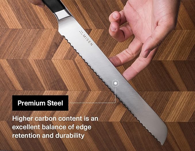 Misen Serrated Bread Knife - High-Carbon Japanese AUS8 Steel - Perfect for Soft Foods, Bread, Pastries, and Fruits - Verstatile Slicer, Razor-Sharp Edge, Durable Blade, Ergonomic Handle - 10", Black