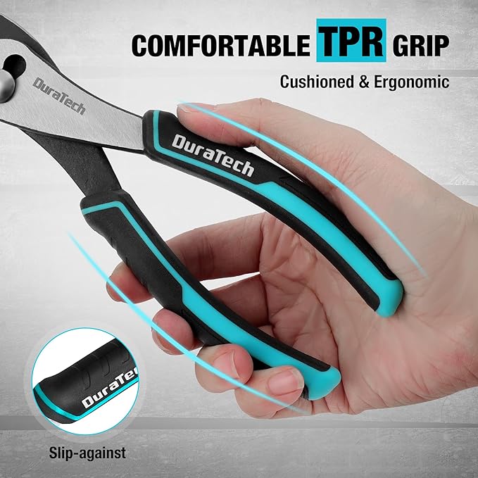DURATECH 8 Inch Slip Joint Pliers, Pliers Tool with Comfortable TPR Handle, High Carbon Steel, Strong Sharp Teeth, Pliers for Tightening, Loosening and Gripping Nuts and Bolts
