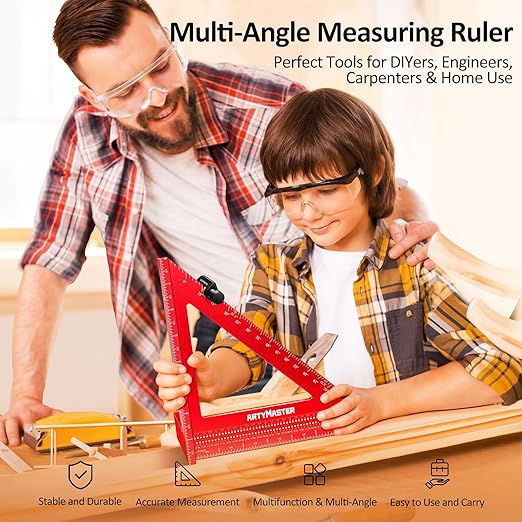 8 inch 3D Multi-Angle Measuring Square Ruler, WT103C High Precision Hole Scribing Woodworking Tools, 0-90째 Aluminum Alloy Carpenter Square with Stair Gauges, Carpenter Pencils 6 Refills.
