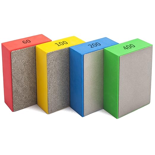 4Pcs Diamond Hand Polishing Pads for Sanding Ceramics Glass Tile Concrete Stone Marble Granite, 60#,100#,200#,400# (Plane)