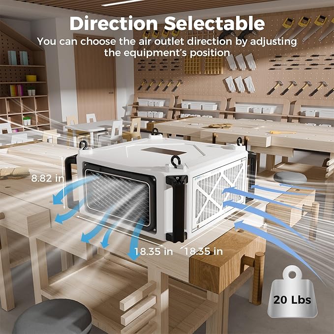ALORAIR 2 Stage 270째 Intake (580/780CFM) Air Filtration Systems Woodworking Built-In Ionizer with Remote Control & Strong Vortex Fan, Hanging Mode for Works Shop, Shop Dust Collectors, Purecare 780IG