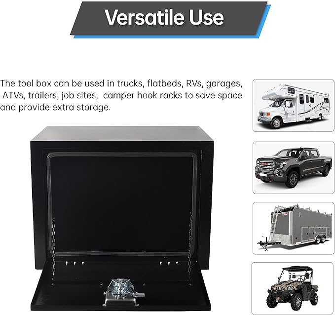 Steel Truck Tool Box, Gesexi 24’’ Underbody Truck Tool Boxes for Trailer, Rv -Black（24x18x18 Inch）