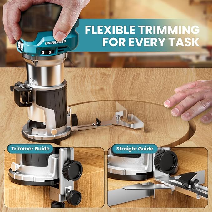 Cordless Compact Router Compatible with Ma-kita Battery (Bare Tool), 6 Variable Speeds Router Tool for Woodworking, 800W Fixed Base Wood Router with Trim Router Bits