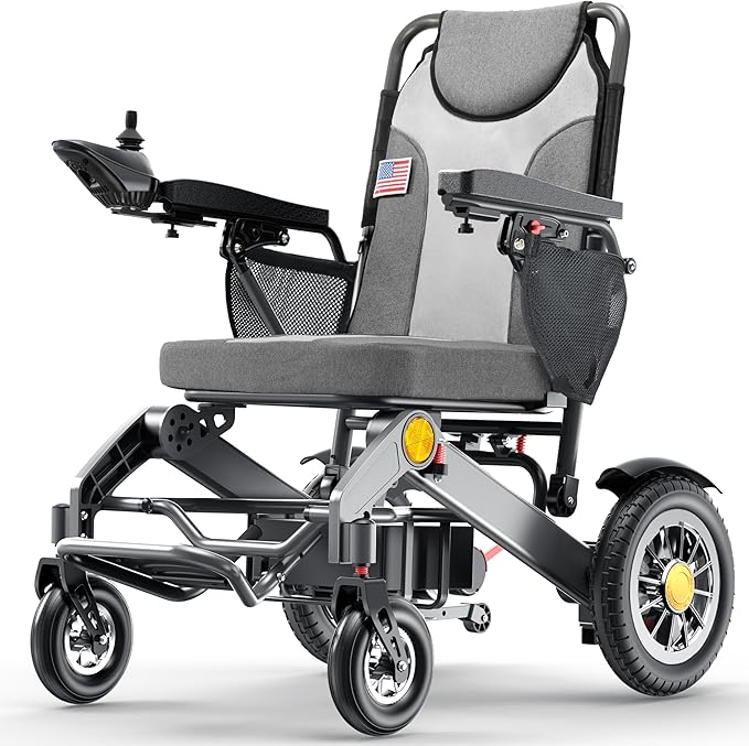 Goldseason 30 Mi Foldable Electric Wheelchairs for Adults & Seniors ??Lightweight All-Terrain Travel Motorized Wheelchair, Supports 400 lbs, 500W Power Wheelchairs with 13" Off-Road Tires, Gray