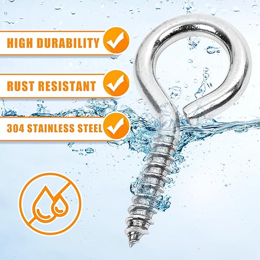 40PCS 2.5 inches Screw Eyes M6 304 Stainless Steel Eye Screws, Heavy Duty Screw, Eye Hooks Screw Eye Bolts Eye Hooks Screw, Indoor & Outdoor Uses (40, M6-2.5inch)