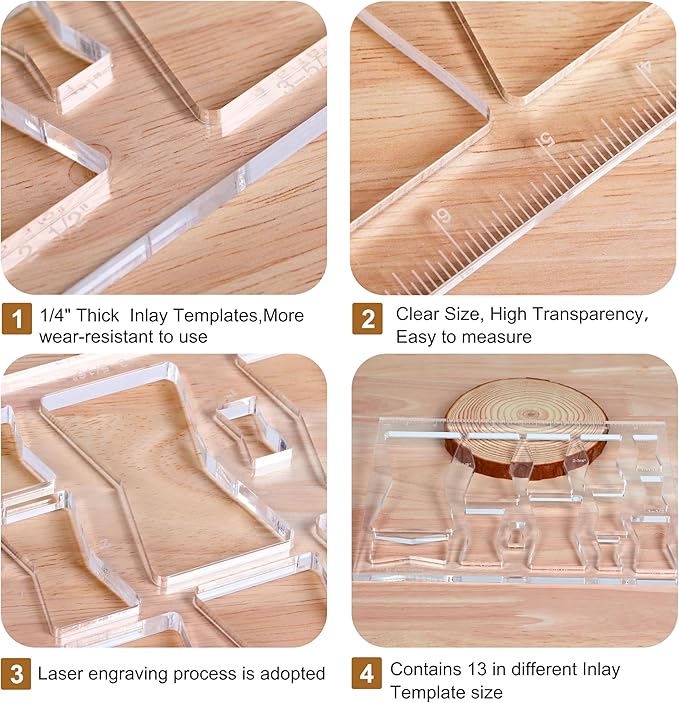 13 in 1 Router Template for Woodworking,Router Jig Bowtie Template, Router Template Jig Kit, Butterfly Inlay Template Decorative Template 10"*7.9" inches, clarity
